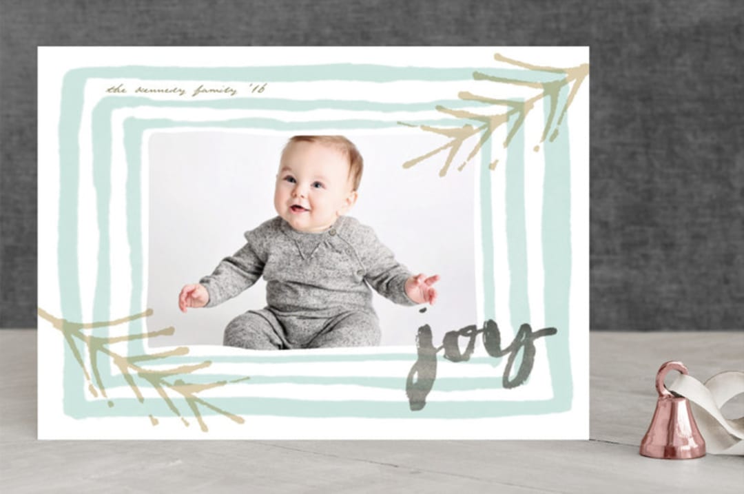 "Joyous Watercolor Frame" - Retired Holiday Cards in Celadon by fatfatin - Front