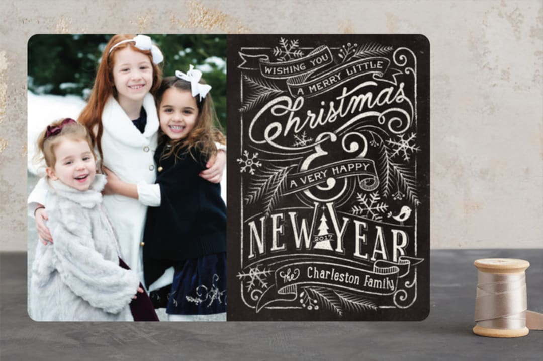 "Merry Little Chalkboard" - Retired Holiday Cards in Chalkboard by GeekInk Design - Front