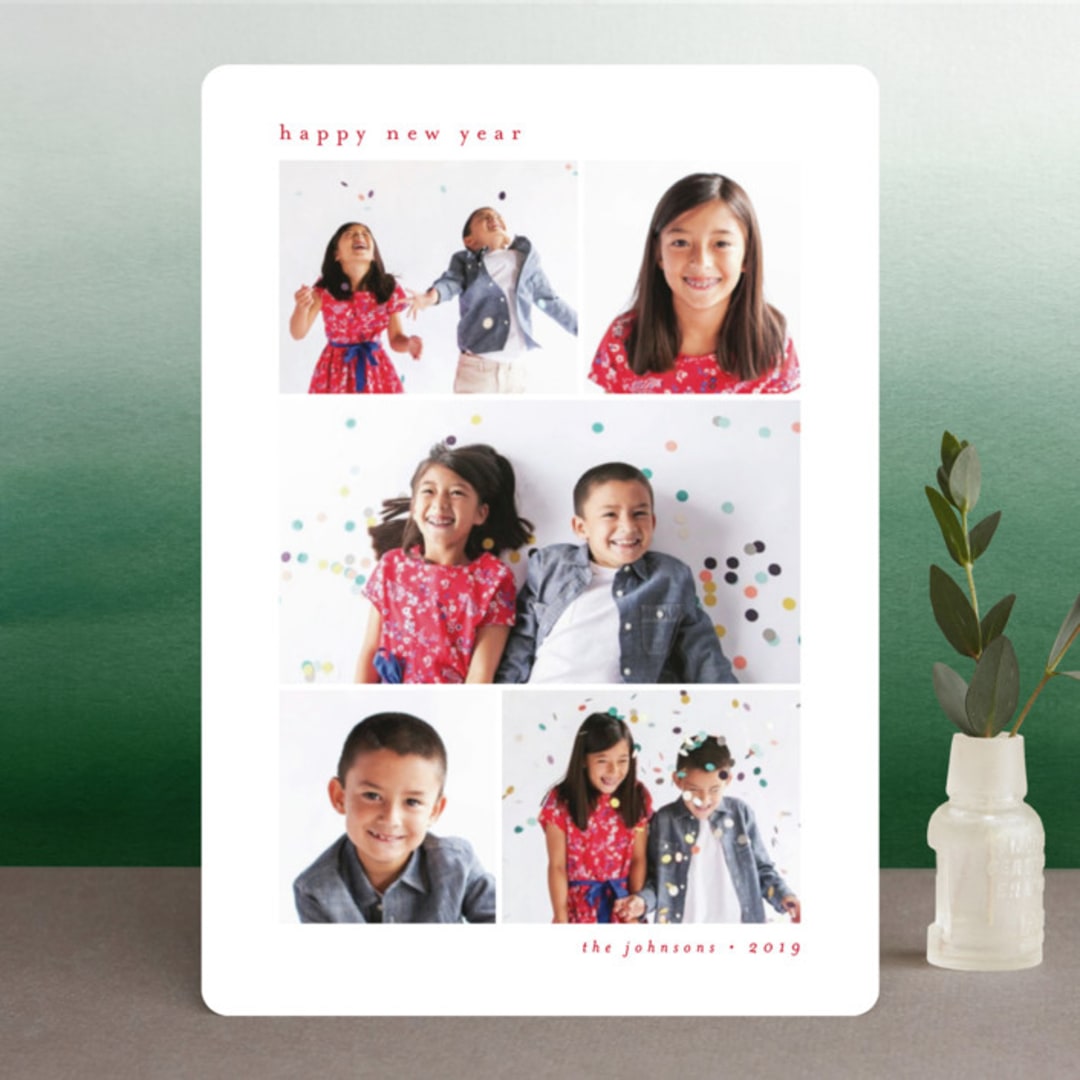 "Minimal Grid" - Retired Holiday Cards in Berry by Brianne Larsen - Front