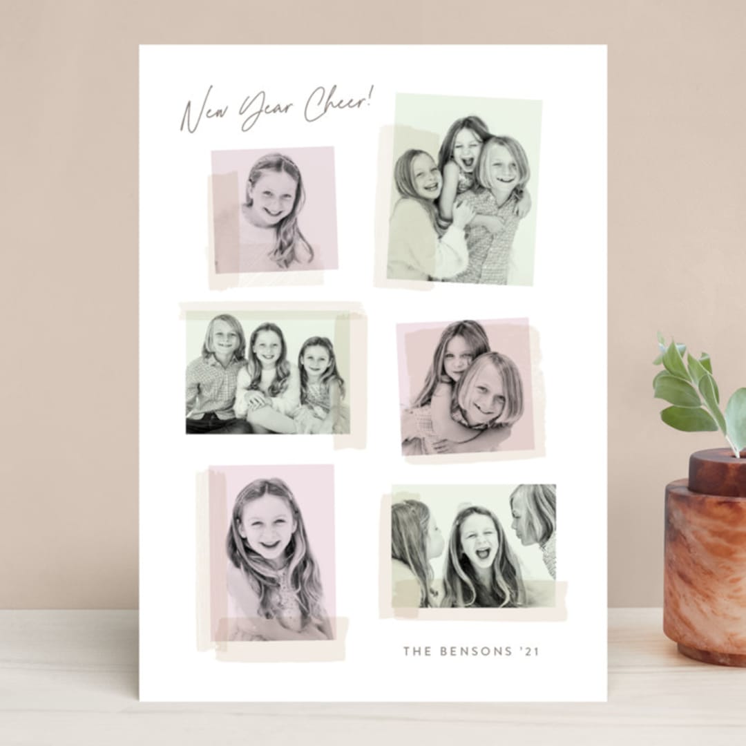 "Collage Fun" - Retired Holiday Cards in Bubblegum by Hooray Creative - Front