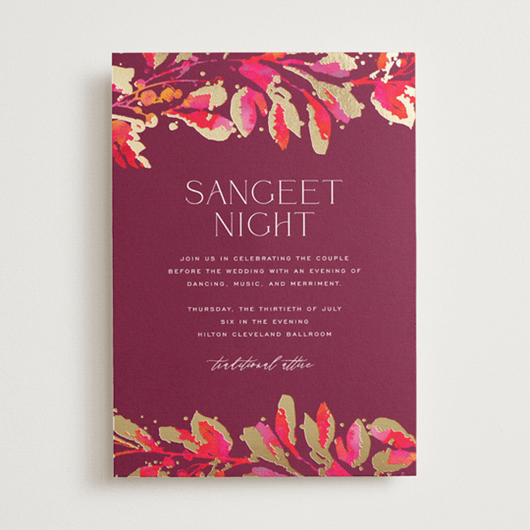 "Bright abstract" - Sangeet Invitations in Sangria by Jessica Corliss - Front