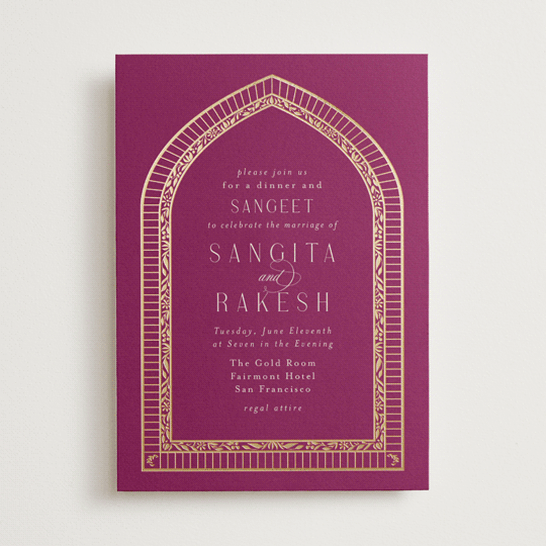"Amber Palace" - Sangeet Invitations in Garnet by Chris Griffith - Front