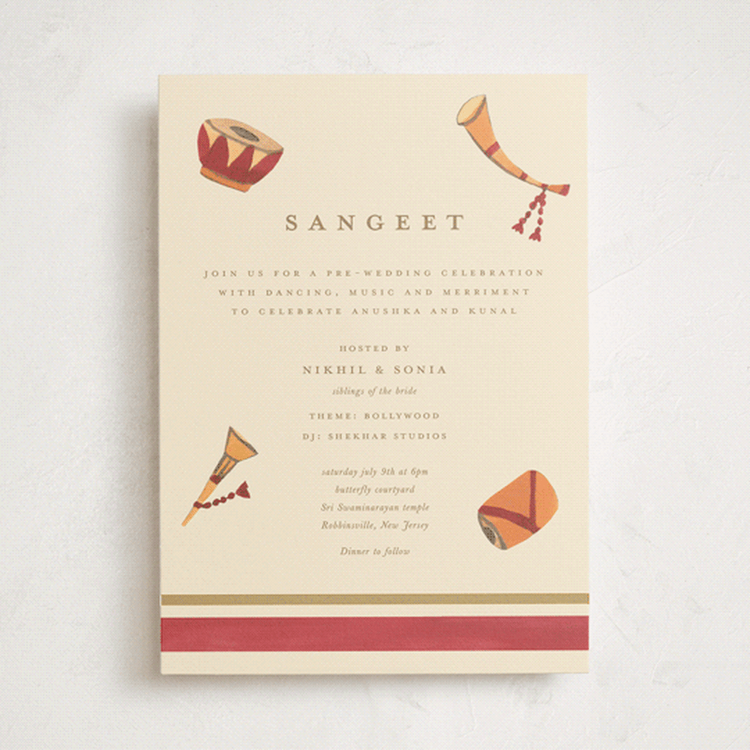 "Indian Elephant" - Sangeet Invitations in Honey by Teju Reval - Front