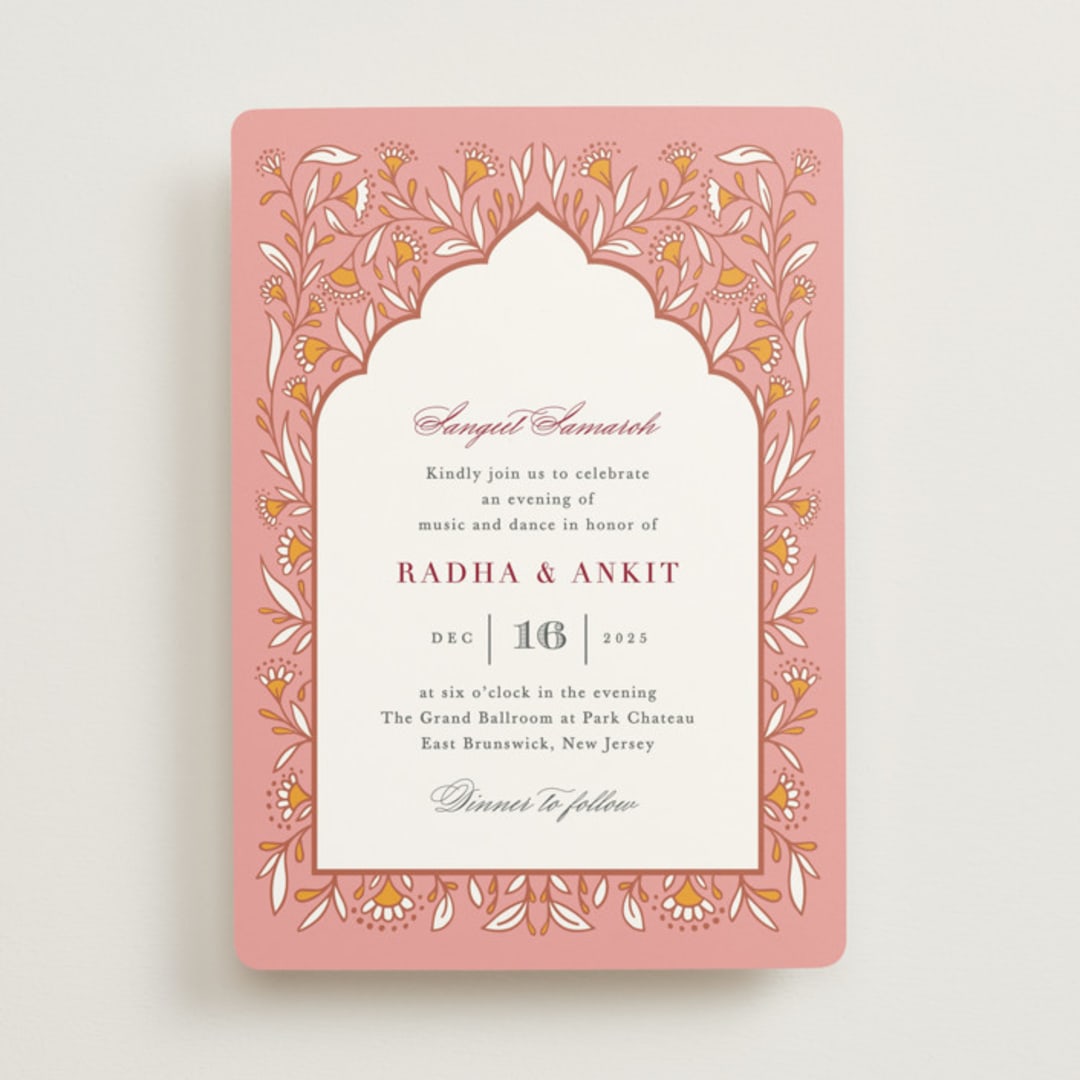 "Jaipur" - Sangeet Invitations in Ruby by Mansi Verma - Front