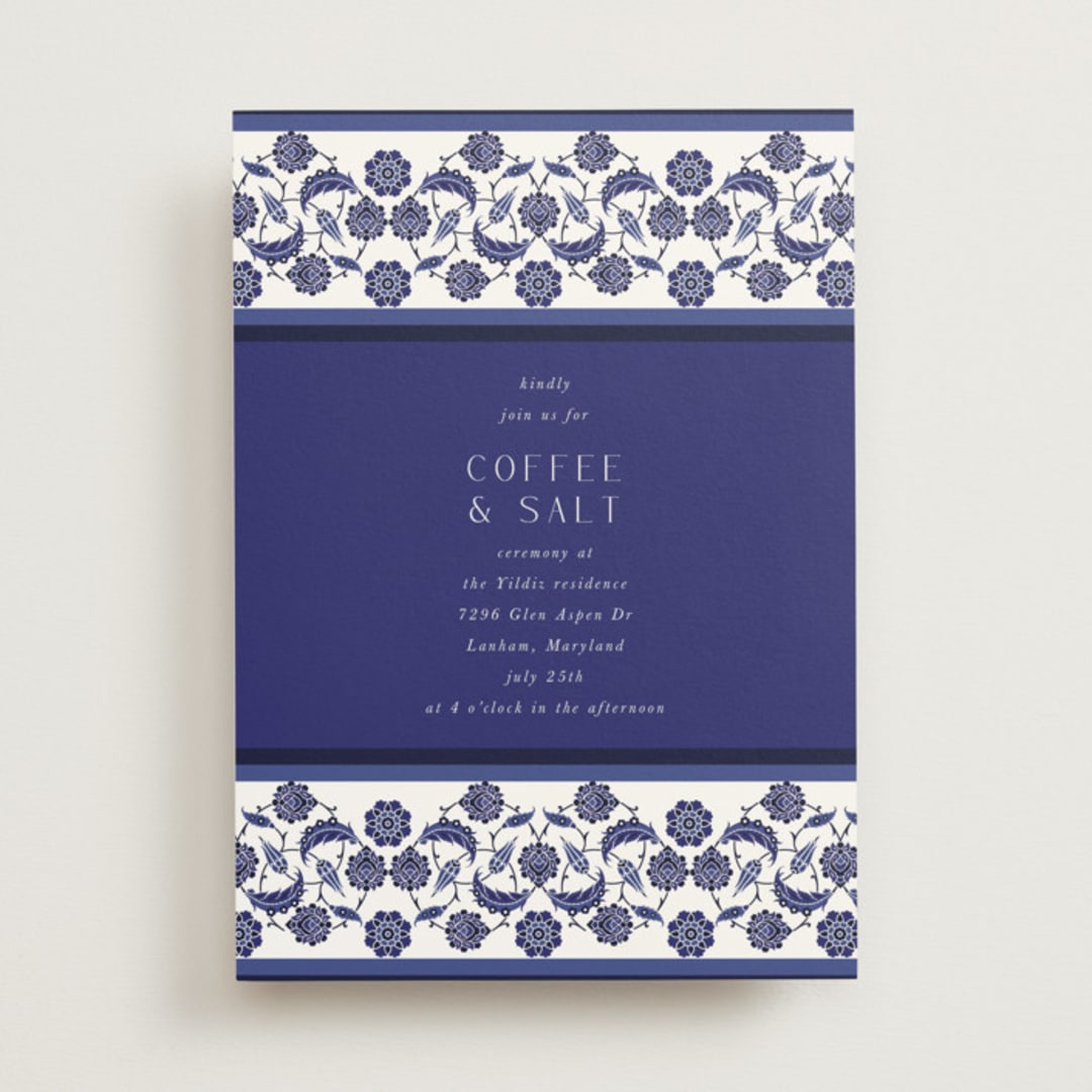 "Topkapi" - Sangeet Invitations in Cobalt by Nazia Hyder - Front