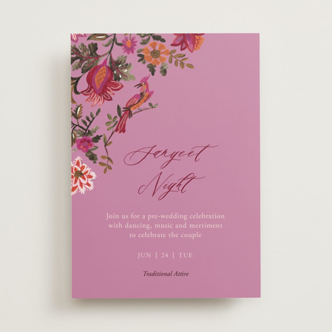 "Indian floral chintz lush" - Sangeet Invitations in Ivory by Caroline Bonne Muller - Front
