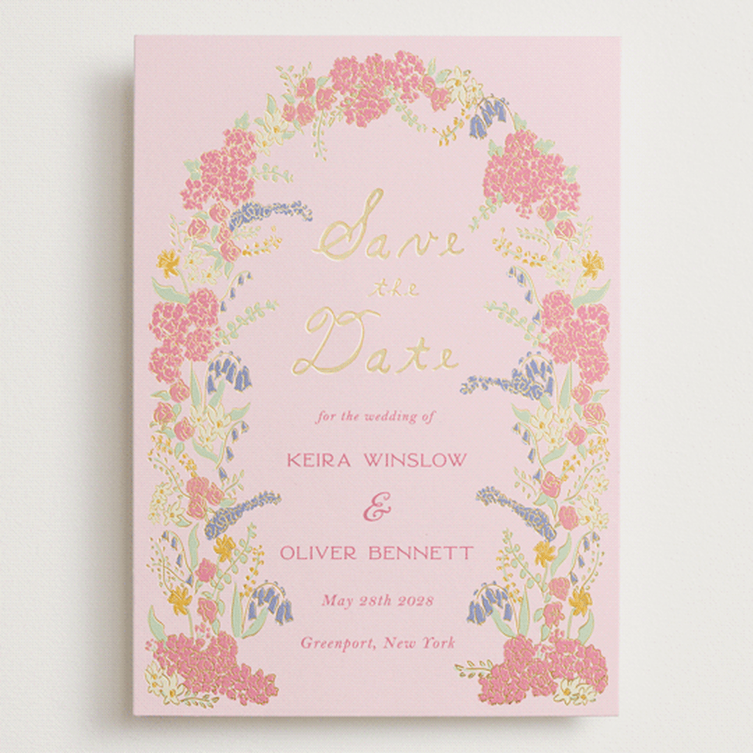 "Evergold Blooms" - Save the Dates in Tea Rose by Sarah Rosenthal - Front