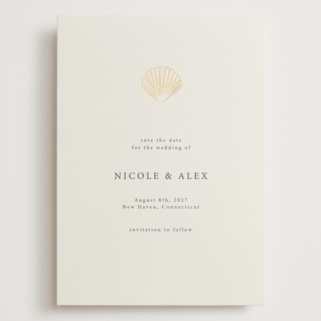 "Simple Seashell" - Save the Dates in Sand by Hannah Bowman - Front