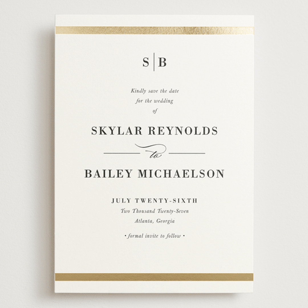 "Classic Monogram" - Save the Dates in Powder by Stacey Meacham - Front