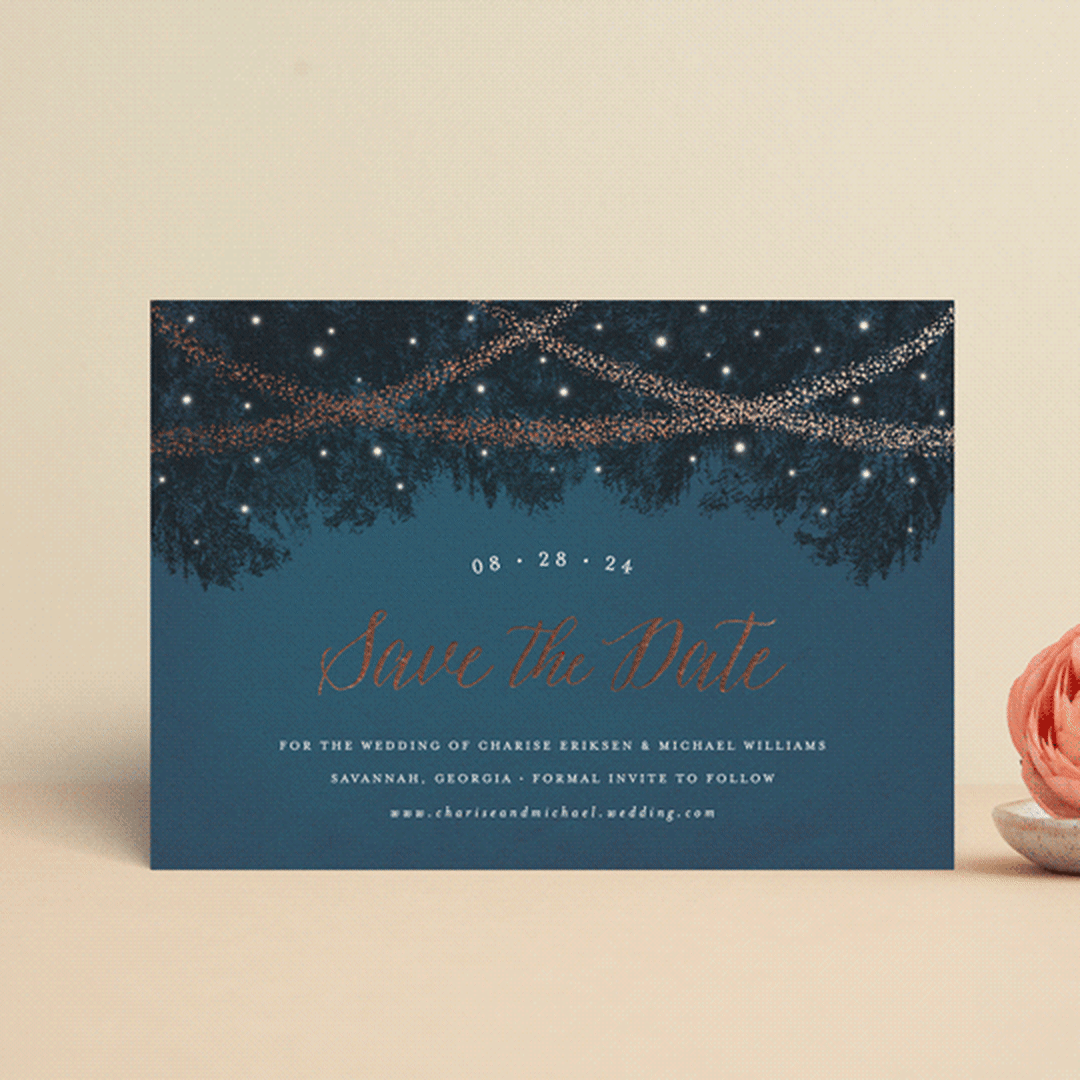 "Strands Of Lights" - Save the Dates in Navy by Hooray Creative - Front