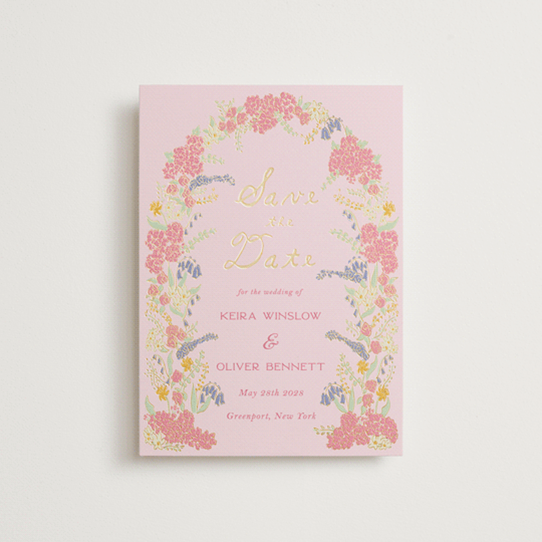 "Evergold Blooms" - Save the Dates in Tea Rose by Sarah Rosenthal - Front