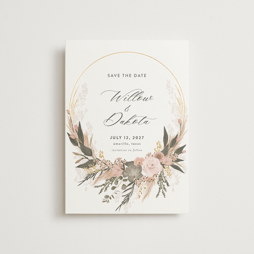 "Botanical Edge" - Save the Dates in Blush by Susan Moyal - Front