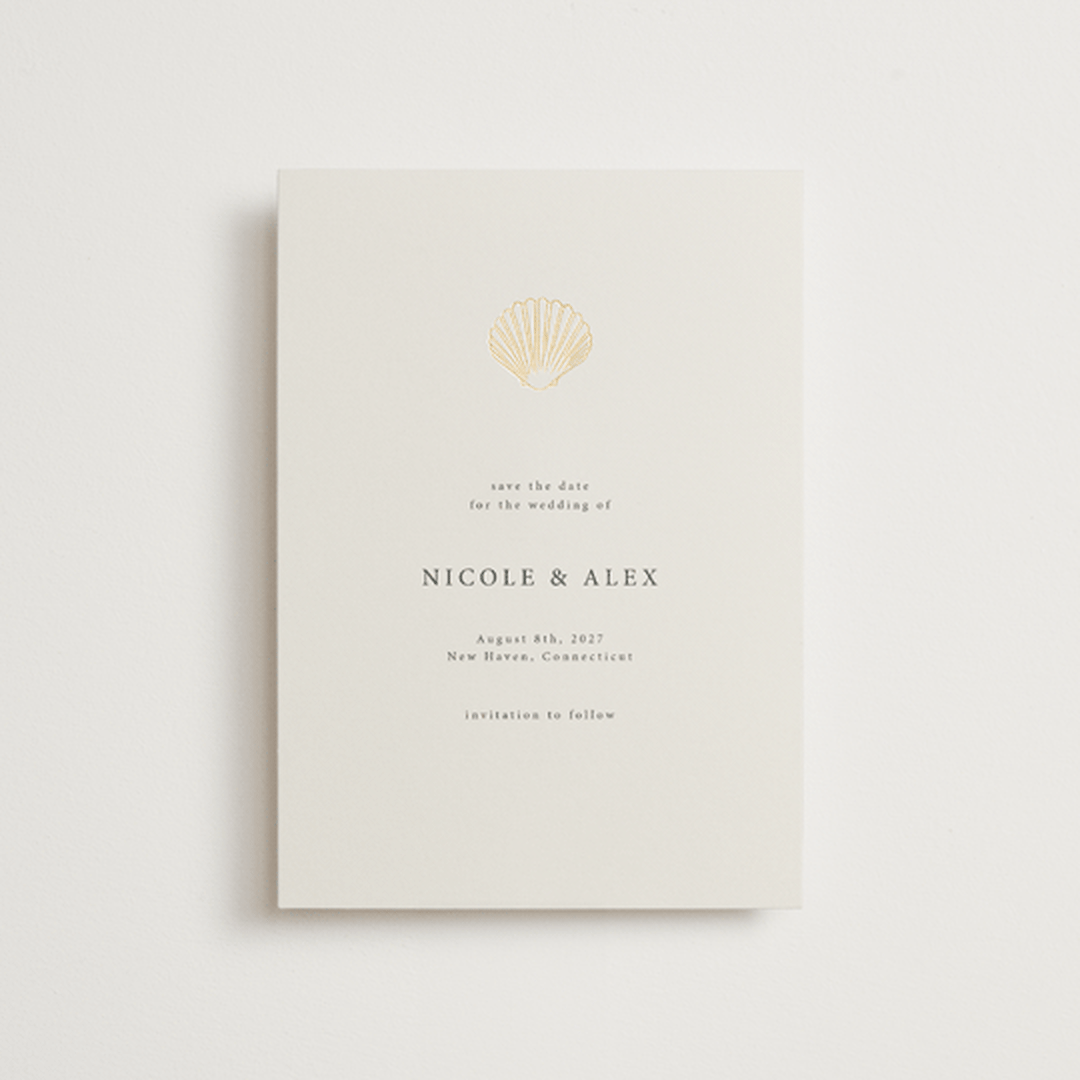 "Simple Seashell" - Save the Dates in Sand by Hannah Bowman - Front