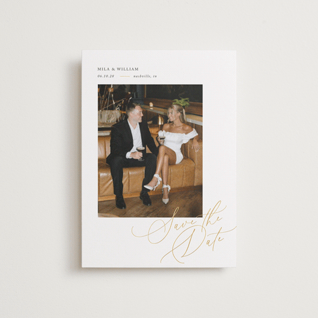 "Side Swept" - Save the Dates in Pearl by Melanie Kosuge - Front
