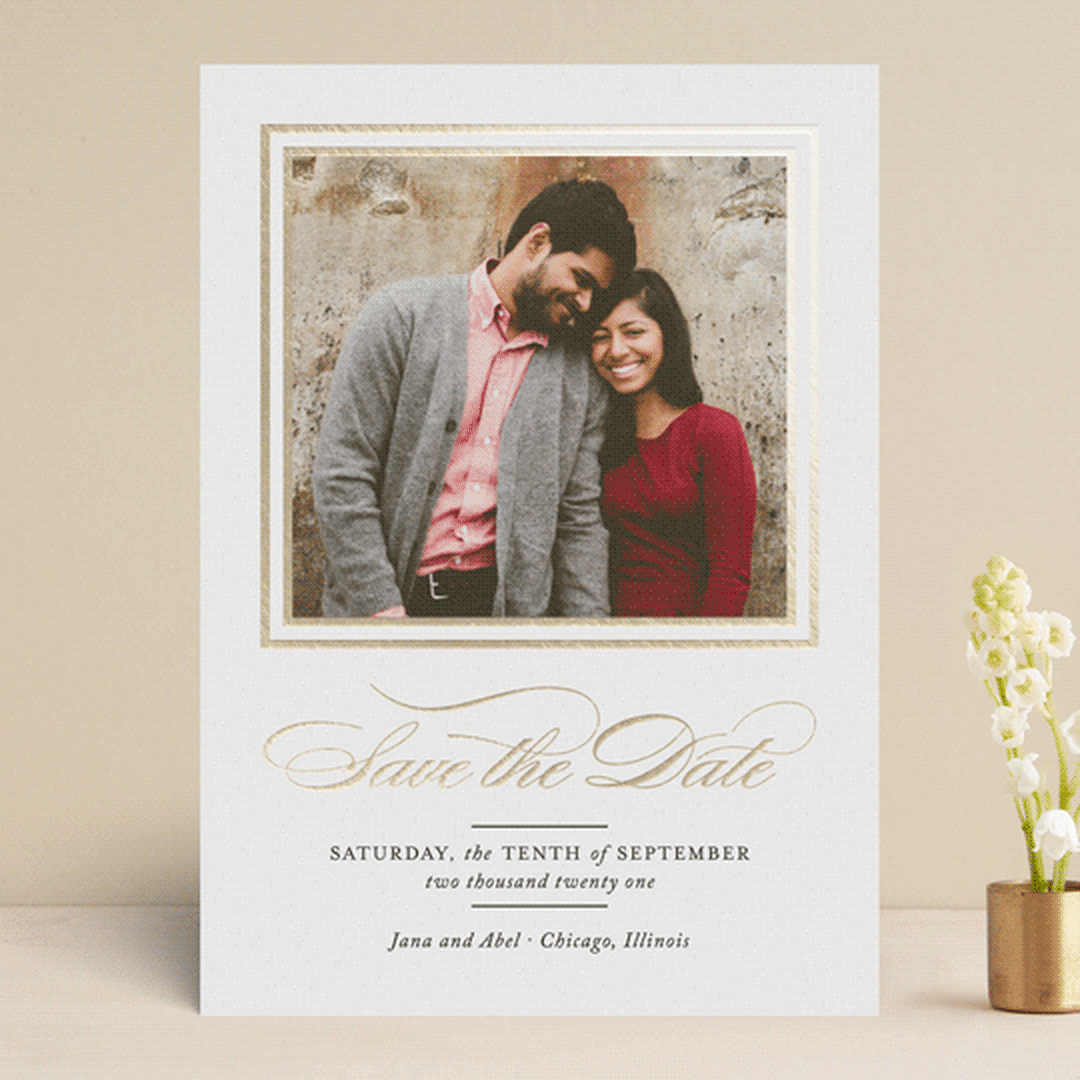 "Eloquence" - Save the Dates in Golden by Kimberly FitzSimons - Front