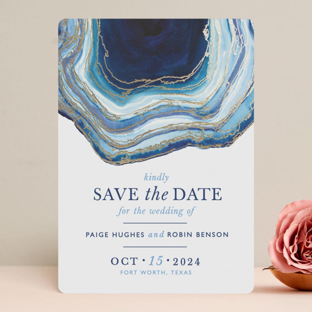 "Gilt Agate" - Save the Dates in Navy by Kaydi Bishop - Front