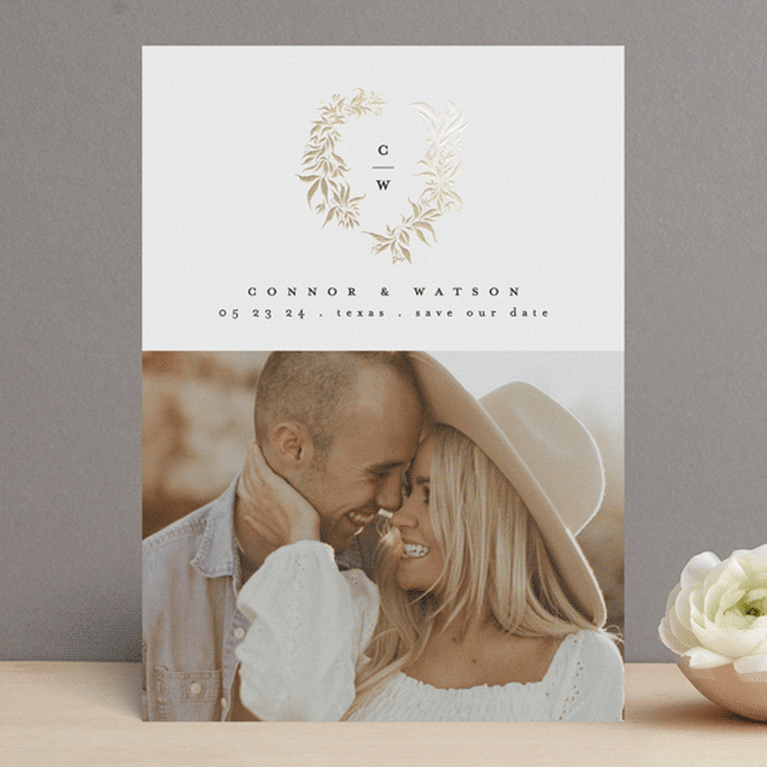 "Monogram Wreath" - Save the Dates in Snow by Phrosné Barwood - Front