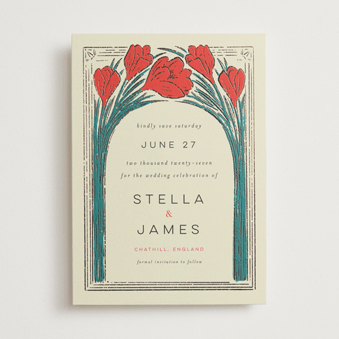 "Deco Spring Florals" - Save the Dates in Birch by Shiny Penny Studio - Front