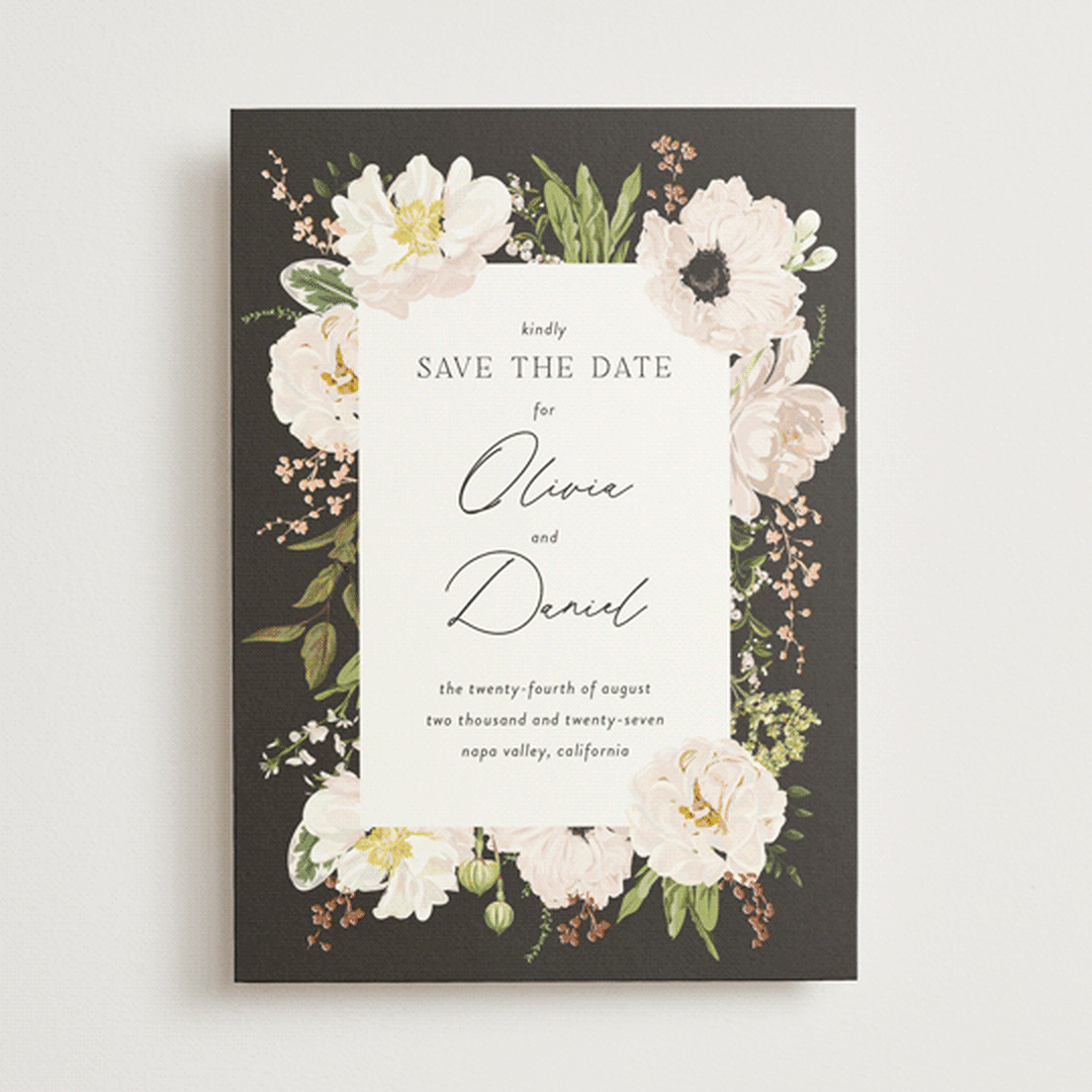 "Timeless Blooms" - Save the Dates in Champagne by Susan Moyal - Front