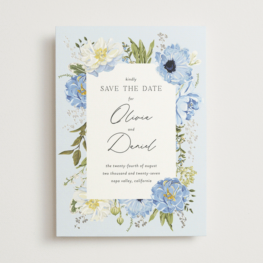 "Timeless Blooms" - Save the Dates in Azure by Susan Moyal - Front