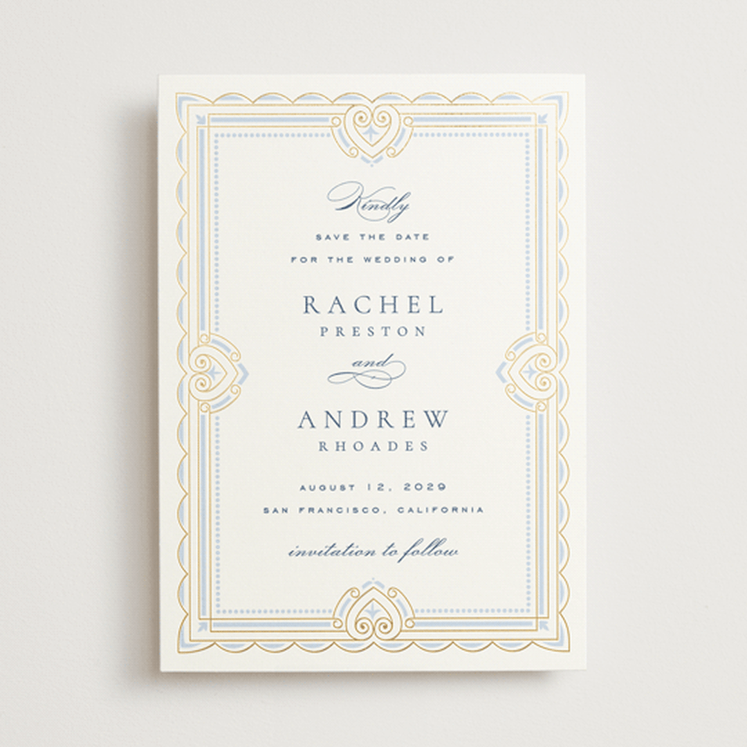 "Aurelia" - Save the Dates in Dusty Blue by Janean Hinger - Front