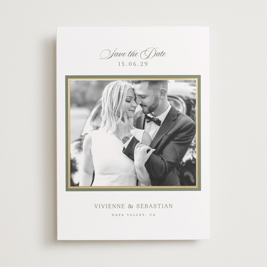 "Country Elegance" - Save the Dates in Sage by Lucrecia Caporale - Front