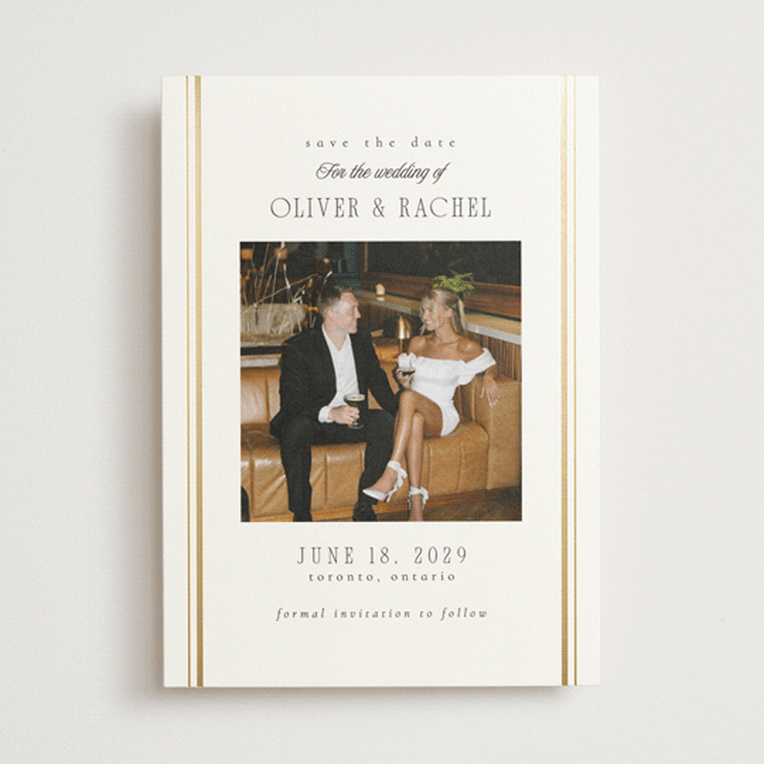 "Side Stripe" - Save the Dates in Pearl by Nicole Walsh - Front