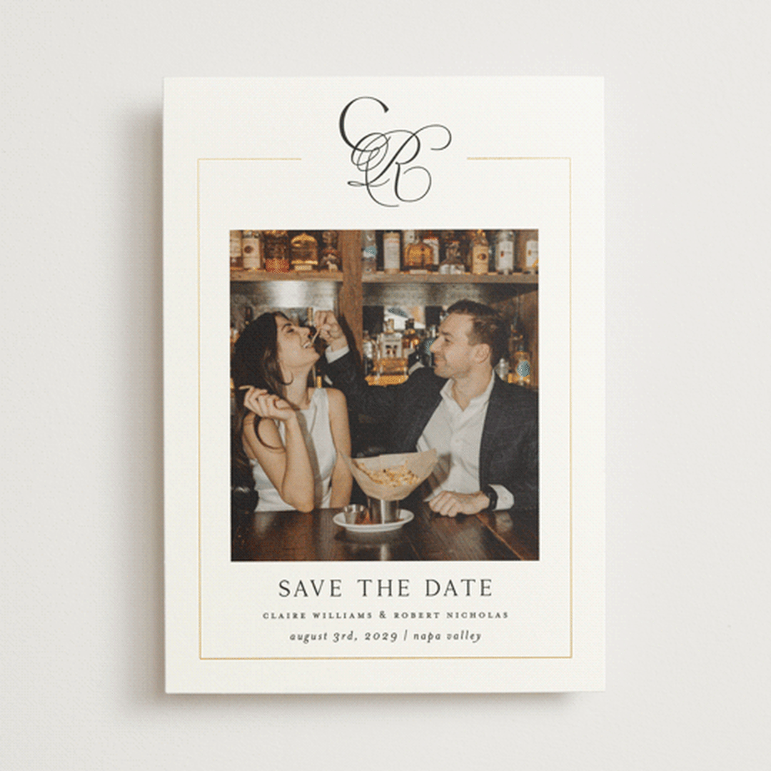 "Monogram Script" - Save the Dates in Silk by Kelly Schmidt - Front