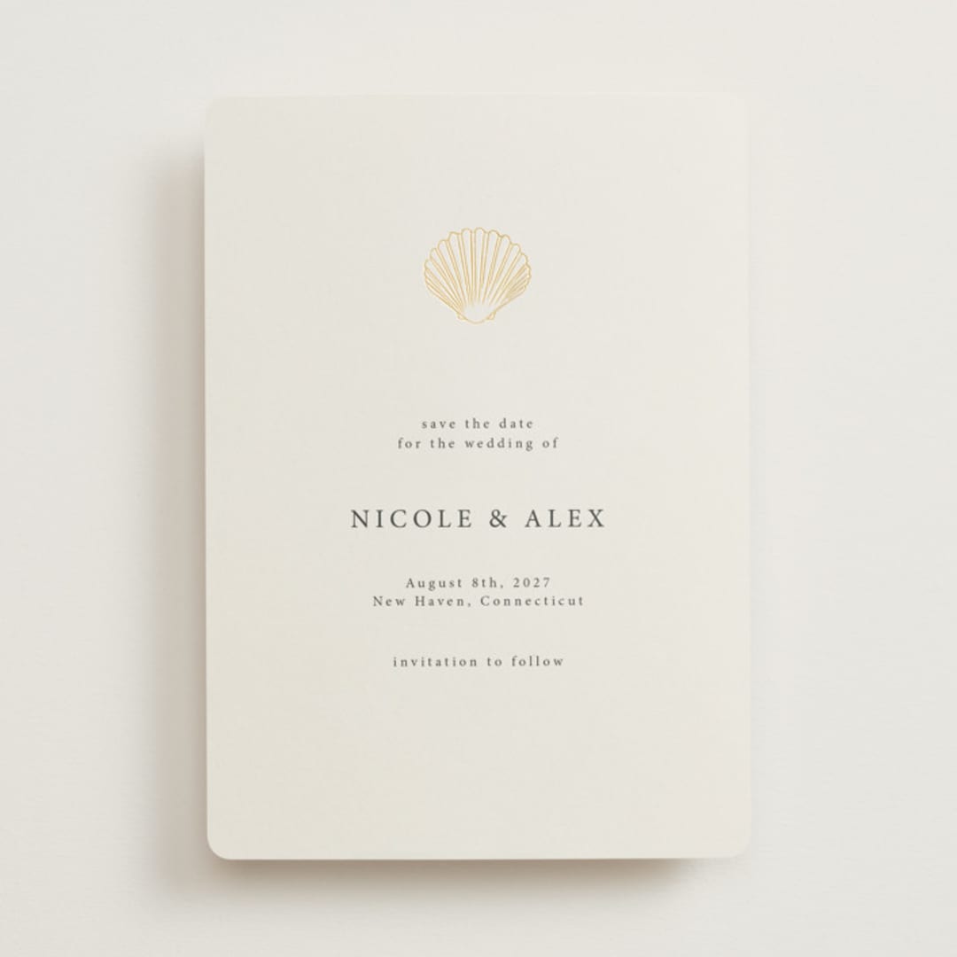 "Simple Seashell" - Save the Dates in Sand by Hannah Bowman - Front