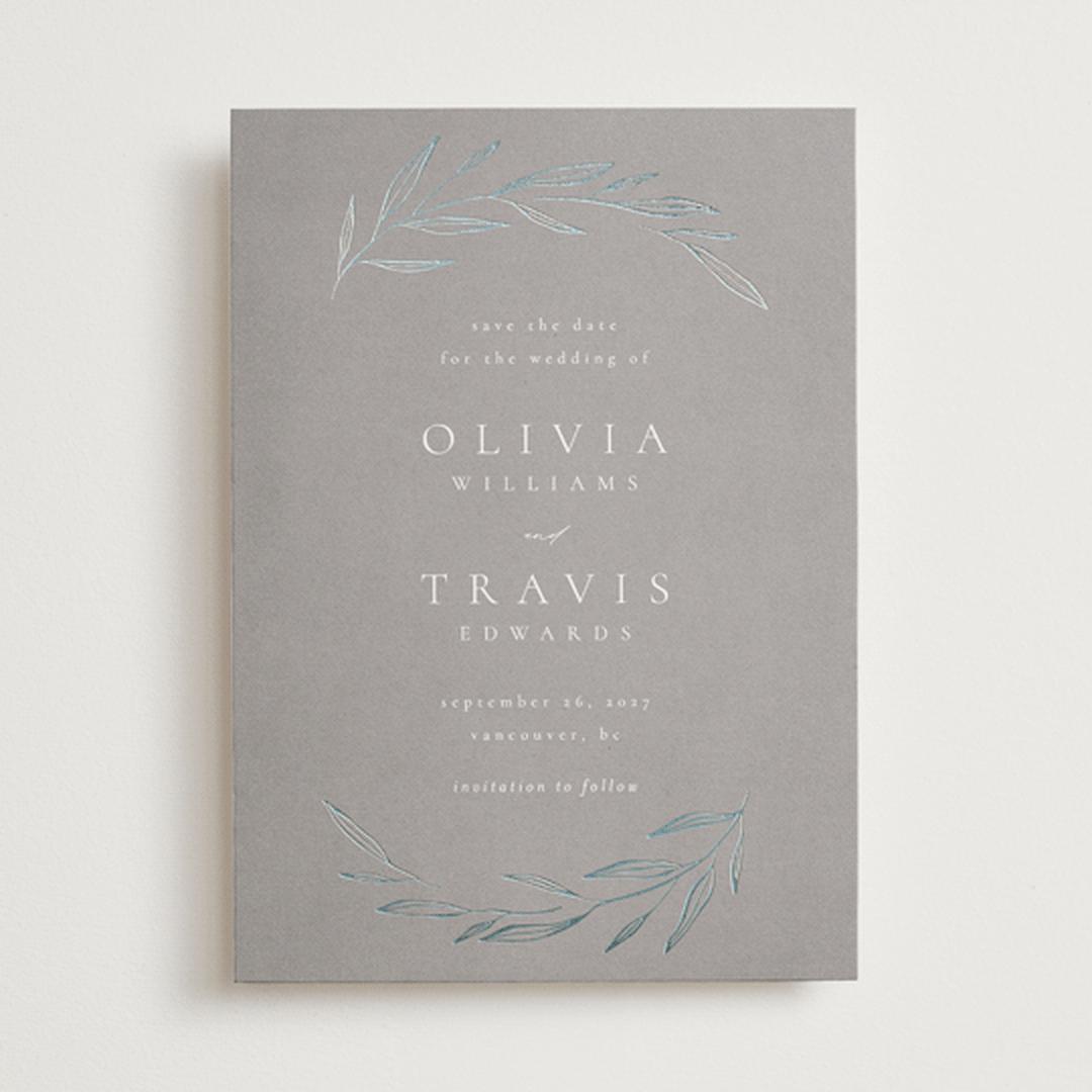 "Leaves" - Save the Dates in Mist by Kelly Schmidt - Front