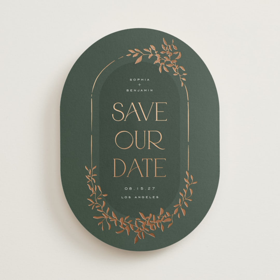 "Bliss" - Save the Dates in Basil by Leah Bisch - Front