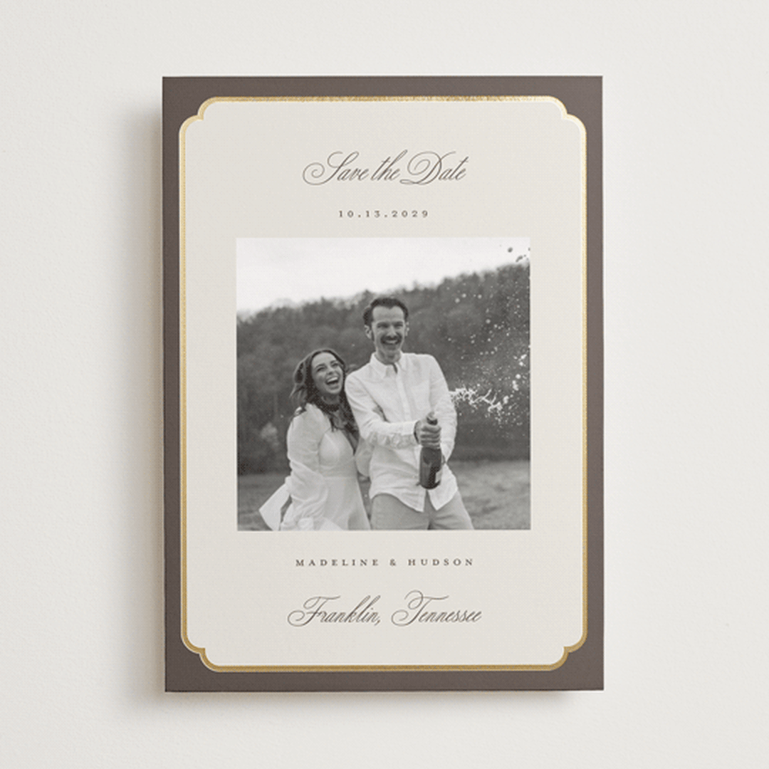 "Arch Frame" - Save the Dates in Cognac by Emily Betts - Front