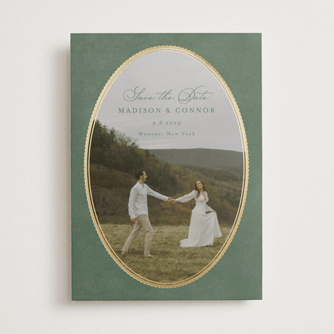 "Vintage Oval" - Save the Dates in Rosemary by Emily Betts - Front