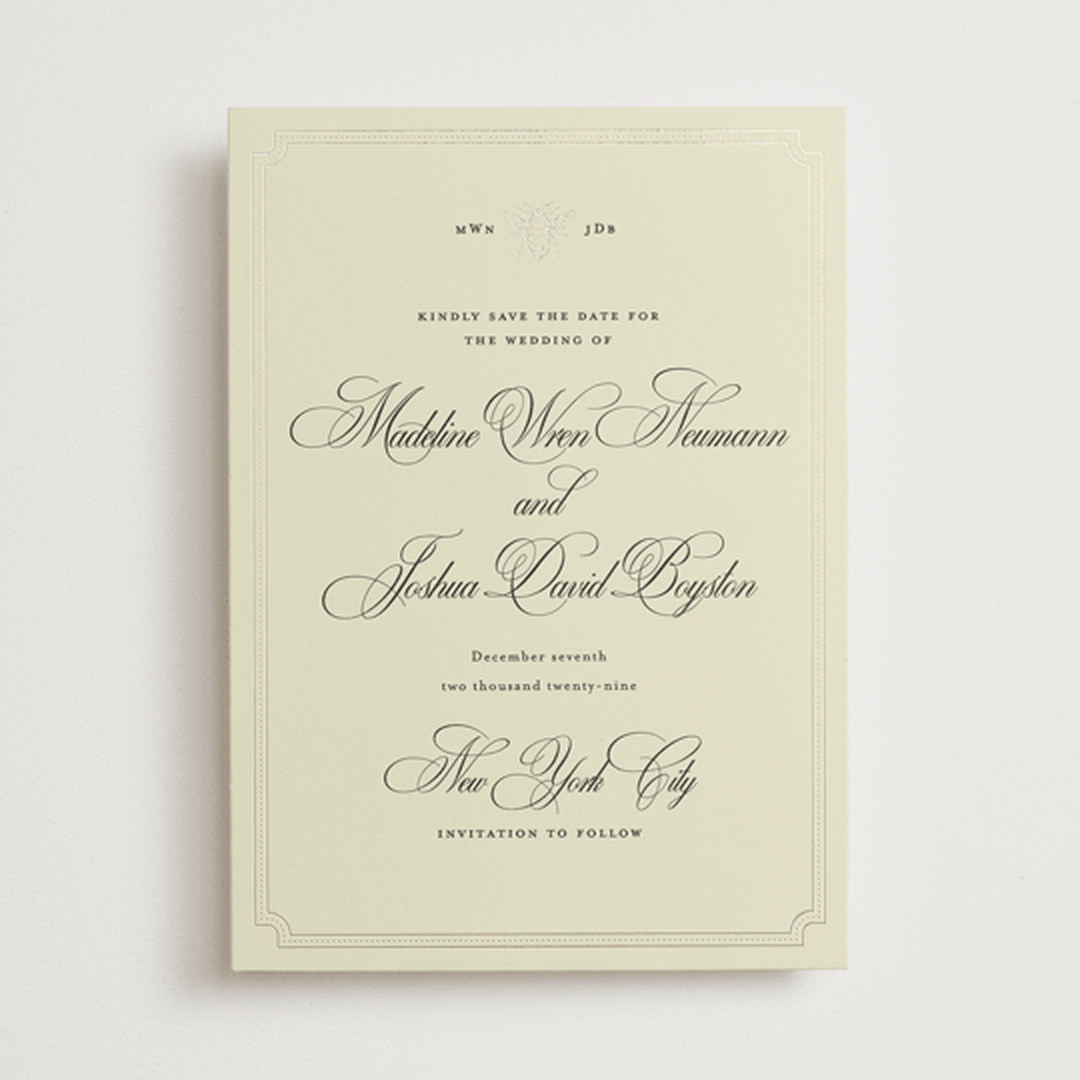 "Honeybee" - Save the Dates in Cream by Jennifer Lew - Front