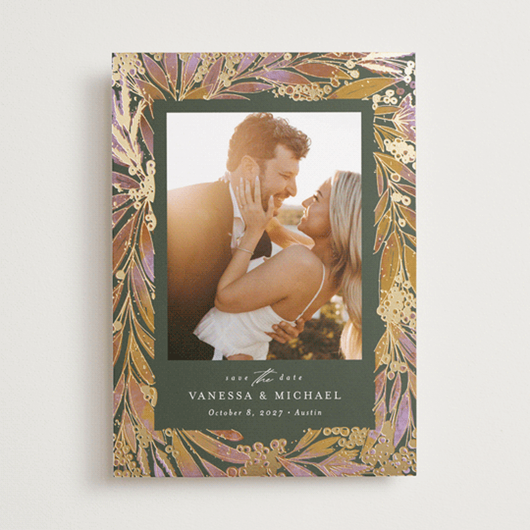 "Floral Foil" - Save the Dates in Sage by Jessica Corliss - Front
