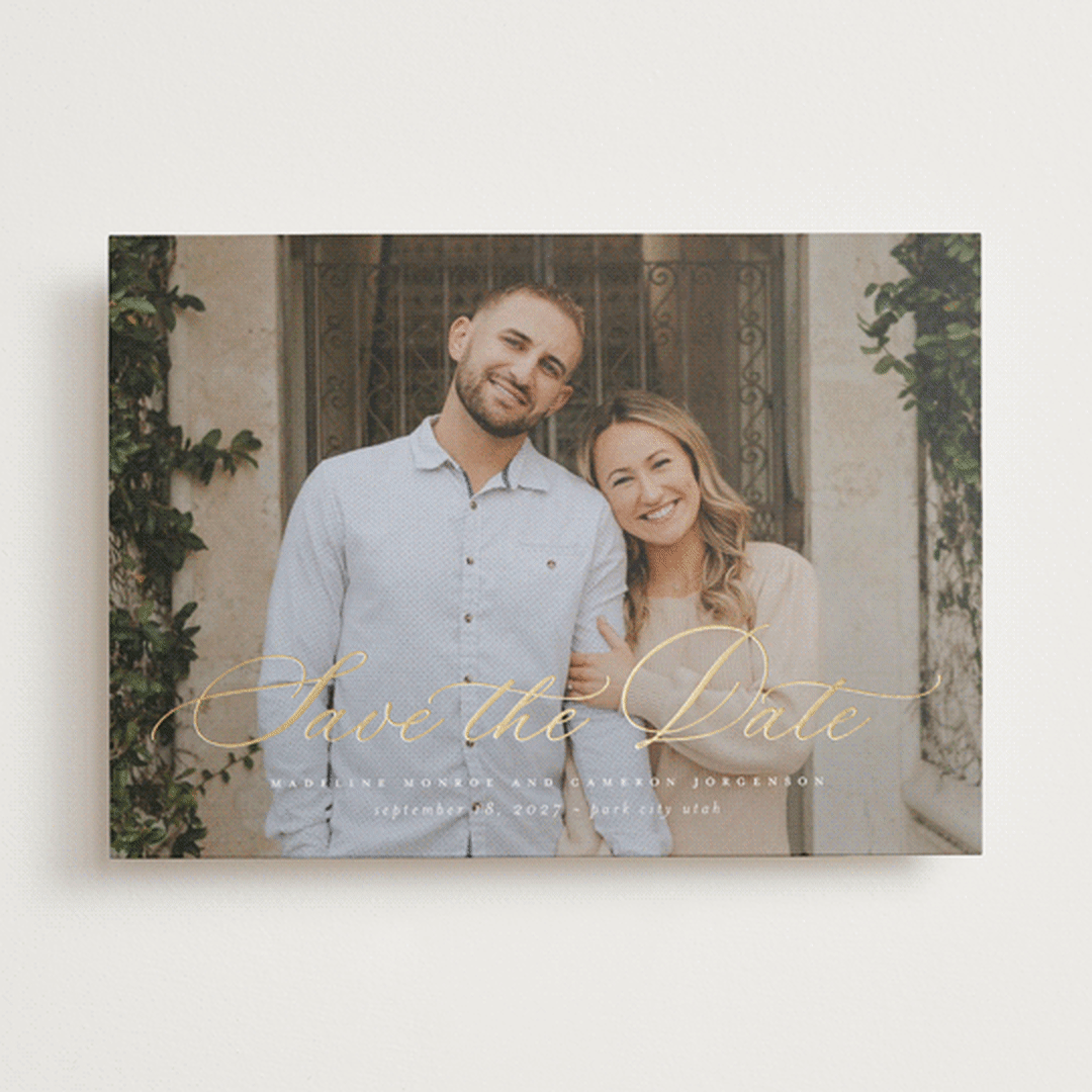 "Dahlia" - Save the Dates in Mist by Wildfield Paper Co - Front