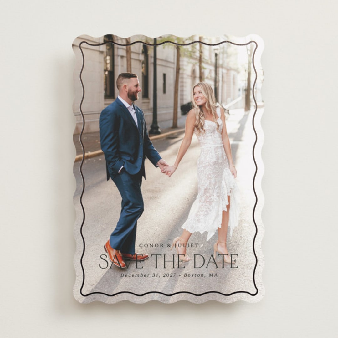 "Scalloped Border" - Save the Dates in Ebony by Kaydi Bishop - Front