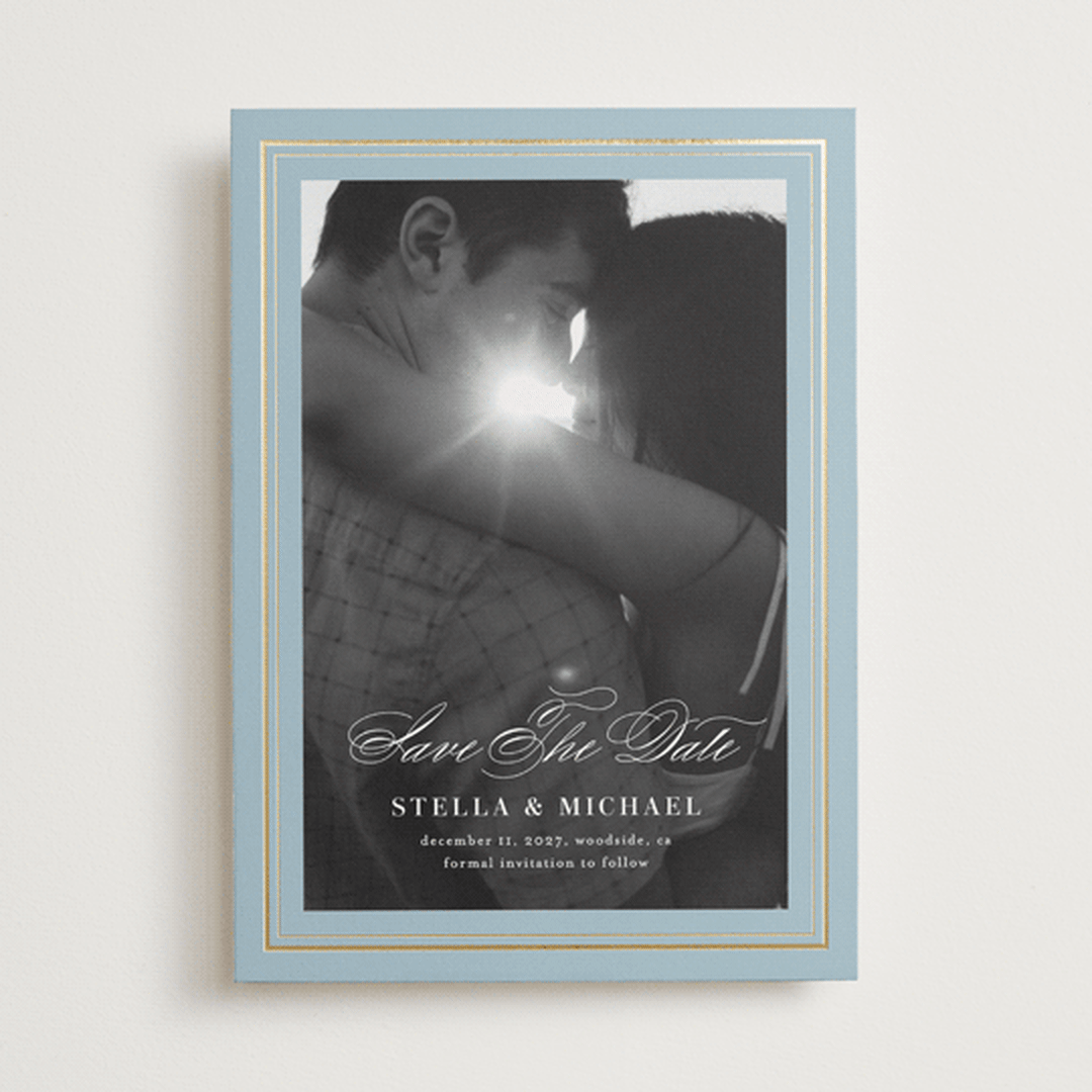 "Polished" - Save the Dates in Powder Blue by Jennifer Postorino - Front