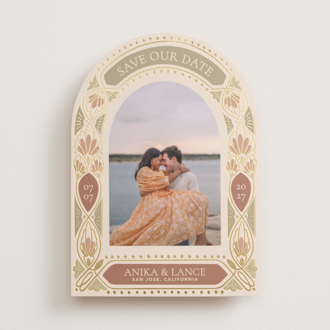 "Palm Nouveau" - Save the Dates in Terracotta by Mary Fotheringham - Front