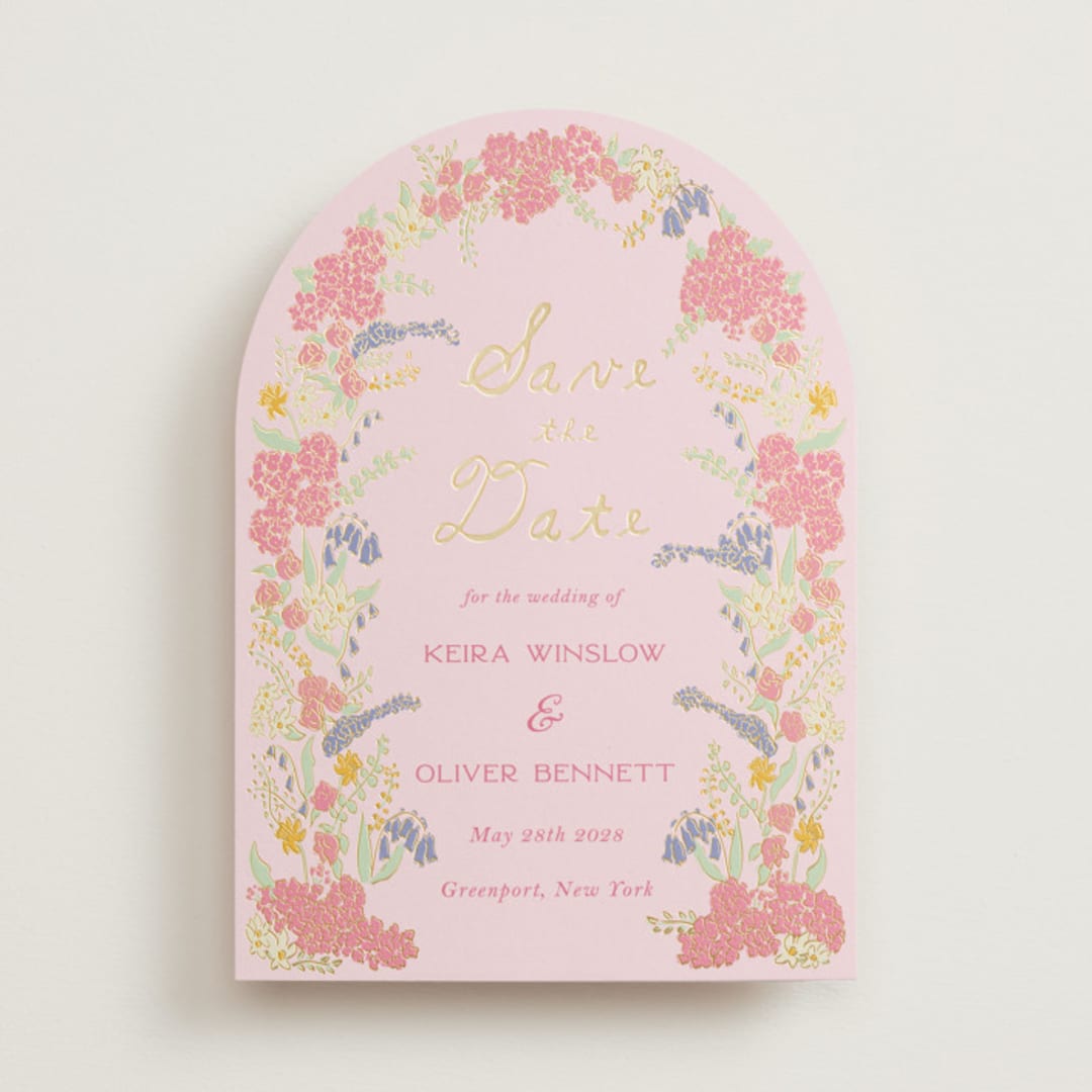 "Evergold Blooms" - Save the Dates in Tea Rose by Sarah Rosenthal - Front