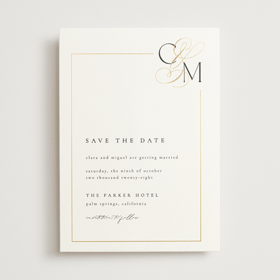 "Golden Ampersand" - Save the Dates in Silk by Kelly Schmidt - Front