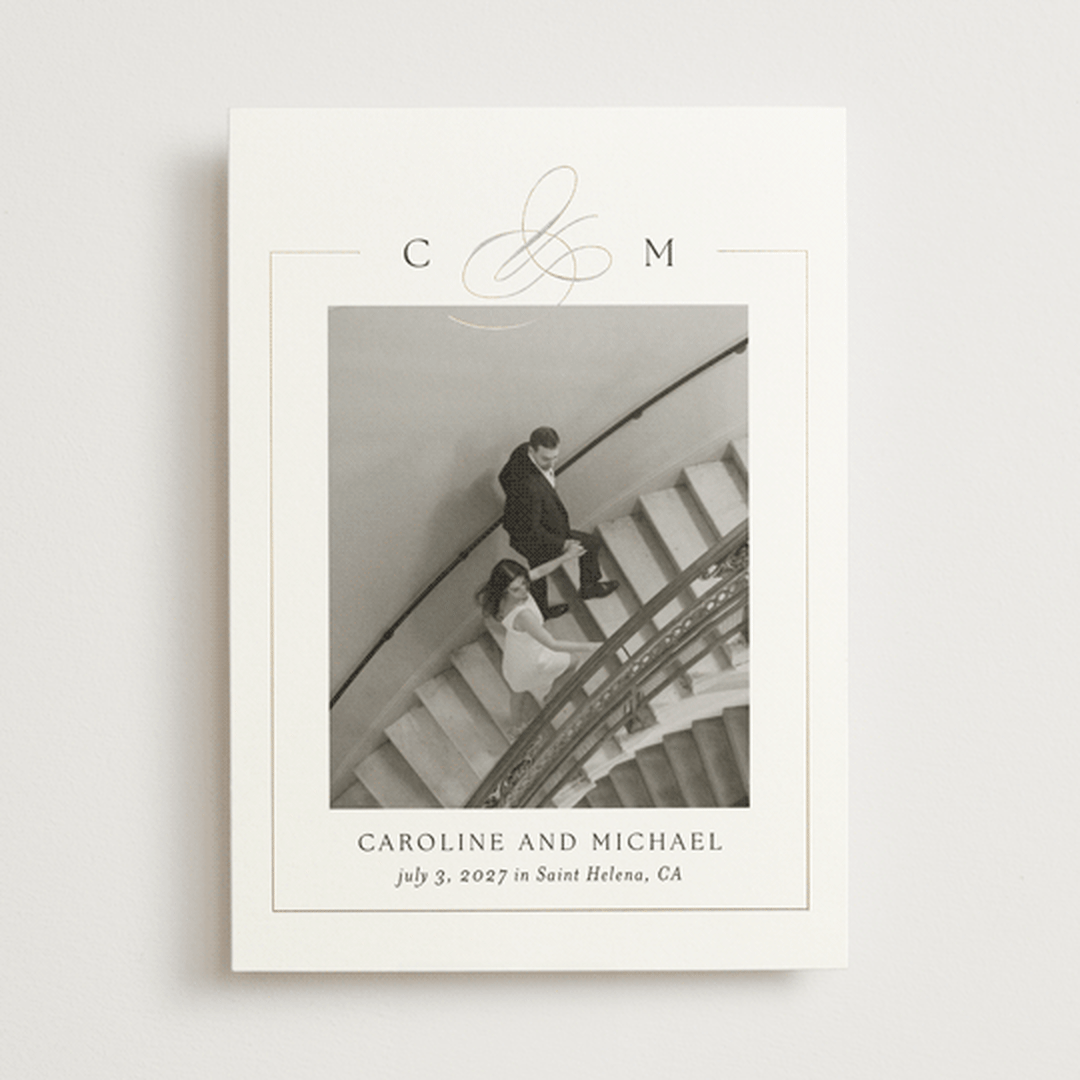 "Framed Monogram" - Save the Dates in Silk by Kelly Schmidt - Front