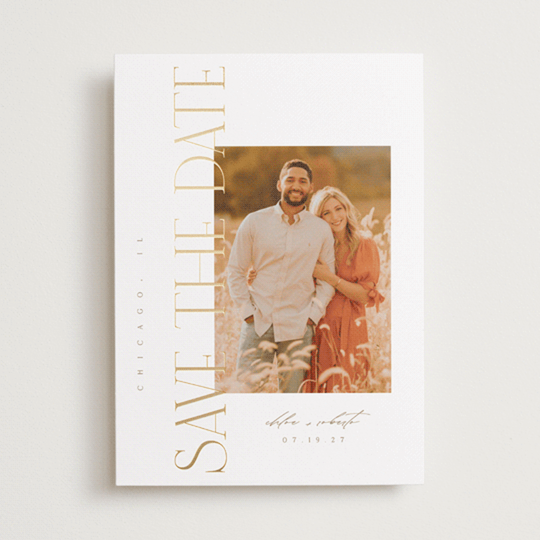 "Sideways" - Save the Dates in Golden by Kelly Schmidt - Front