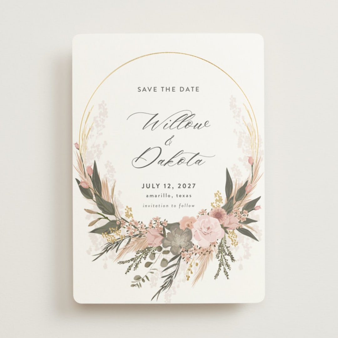 "Botanical Edge" - Save the Dates in Blush by Susan Moyal - Front