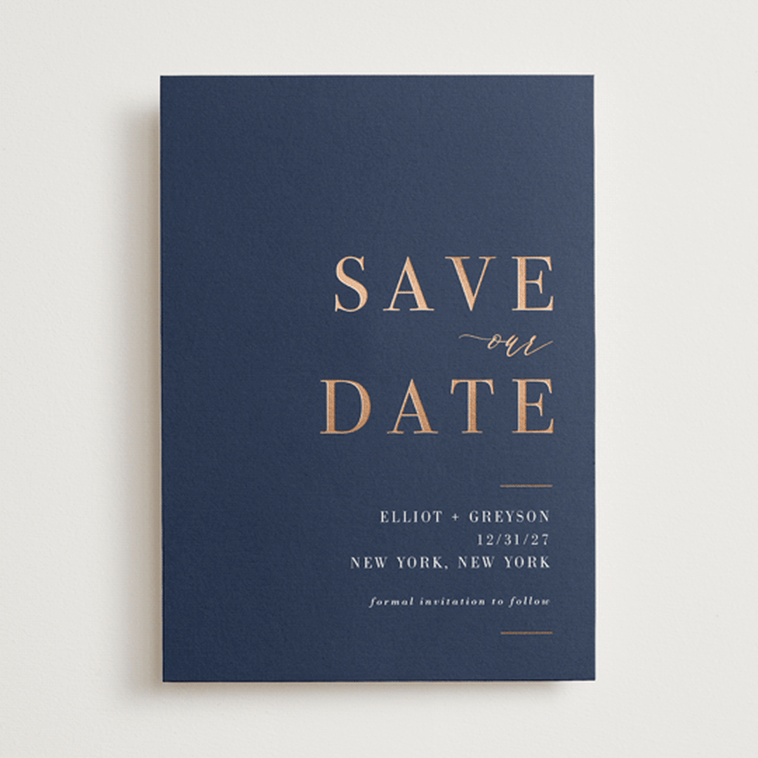 "Greyson" - Save the Dates in Navy by Sarah Wilde - Front