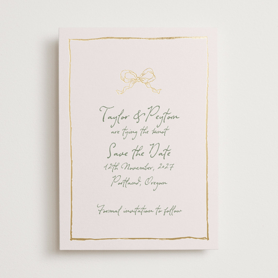 "ribbon bow drawing" - Save the Dates in Moss by Cass Loh - Front