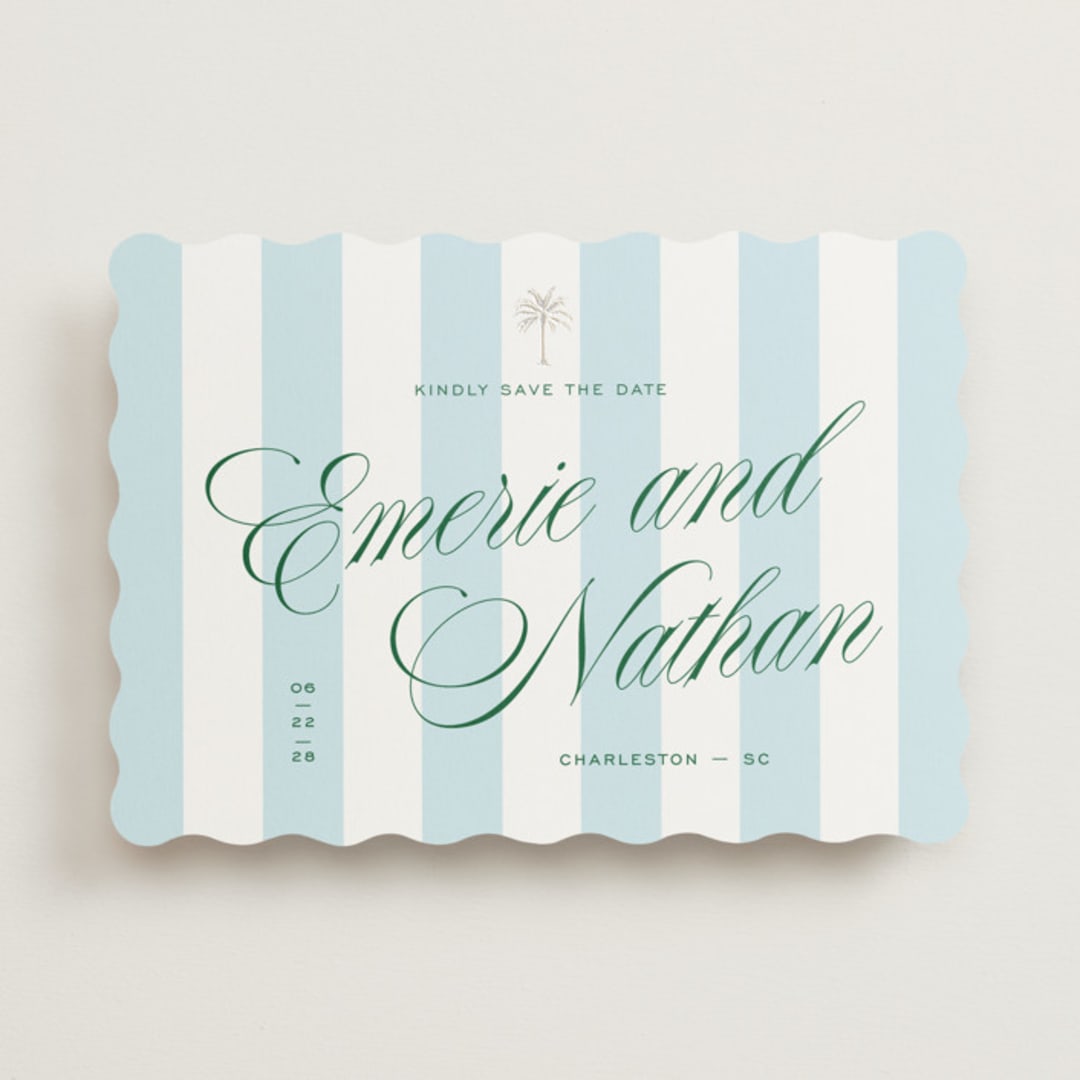 "Palm Stripes" - Save the Dates in Low Tide by Susan Zinader - Front