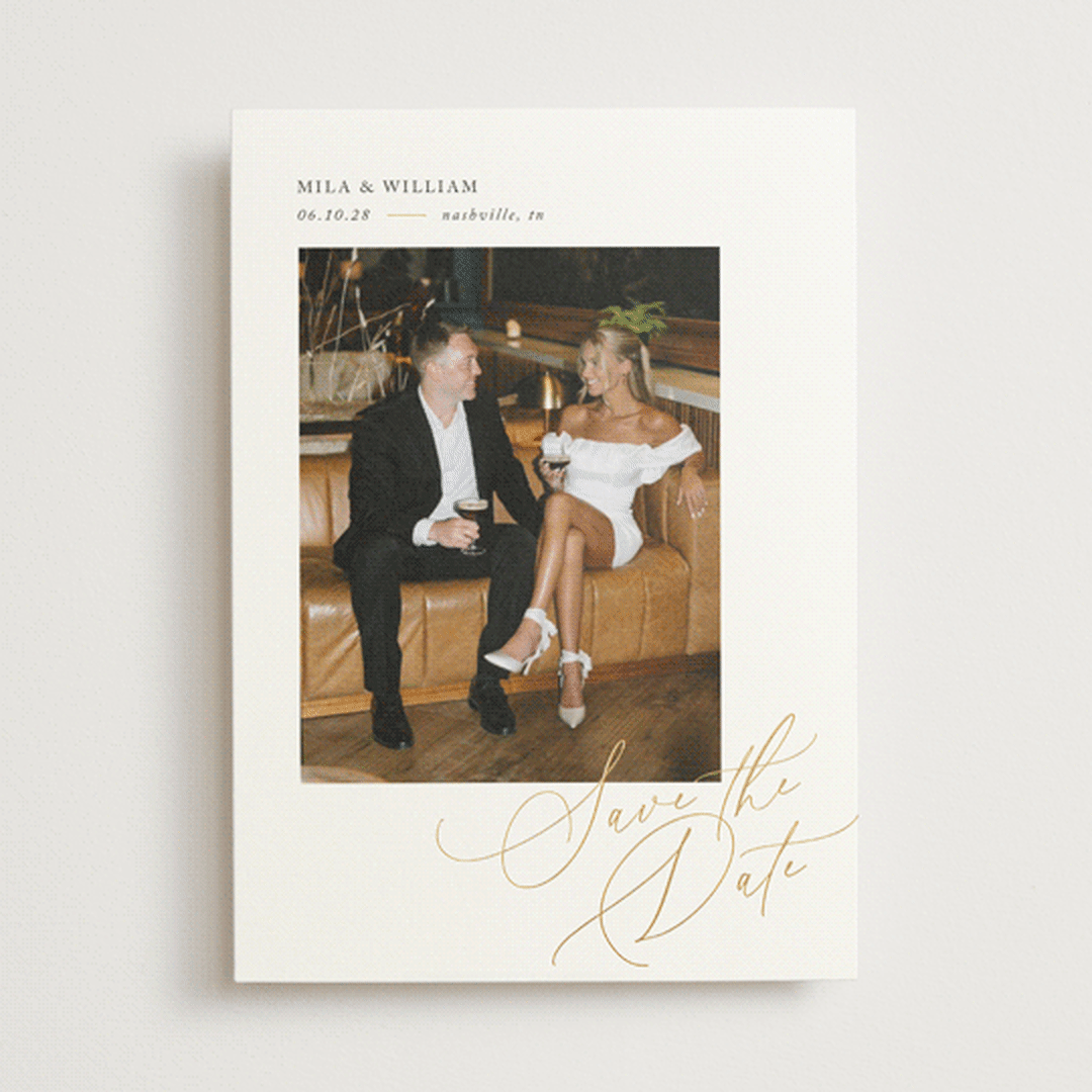 "Side Swept" - Save the Dates in Pearl by Melanie Kosuge - Front
