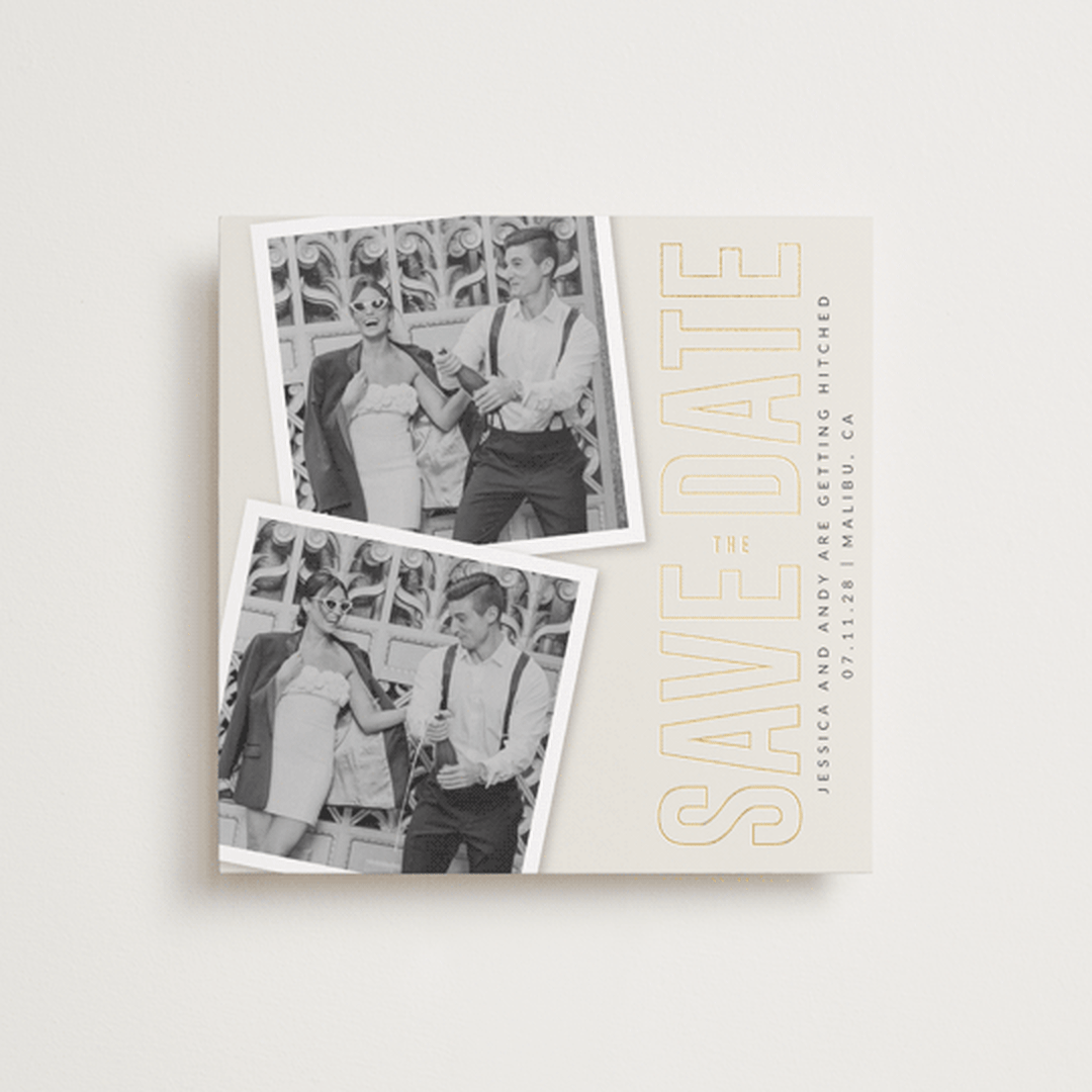 "Simple Squares" - Save the Dates in Cream by Ilene Guy - Front