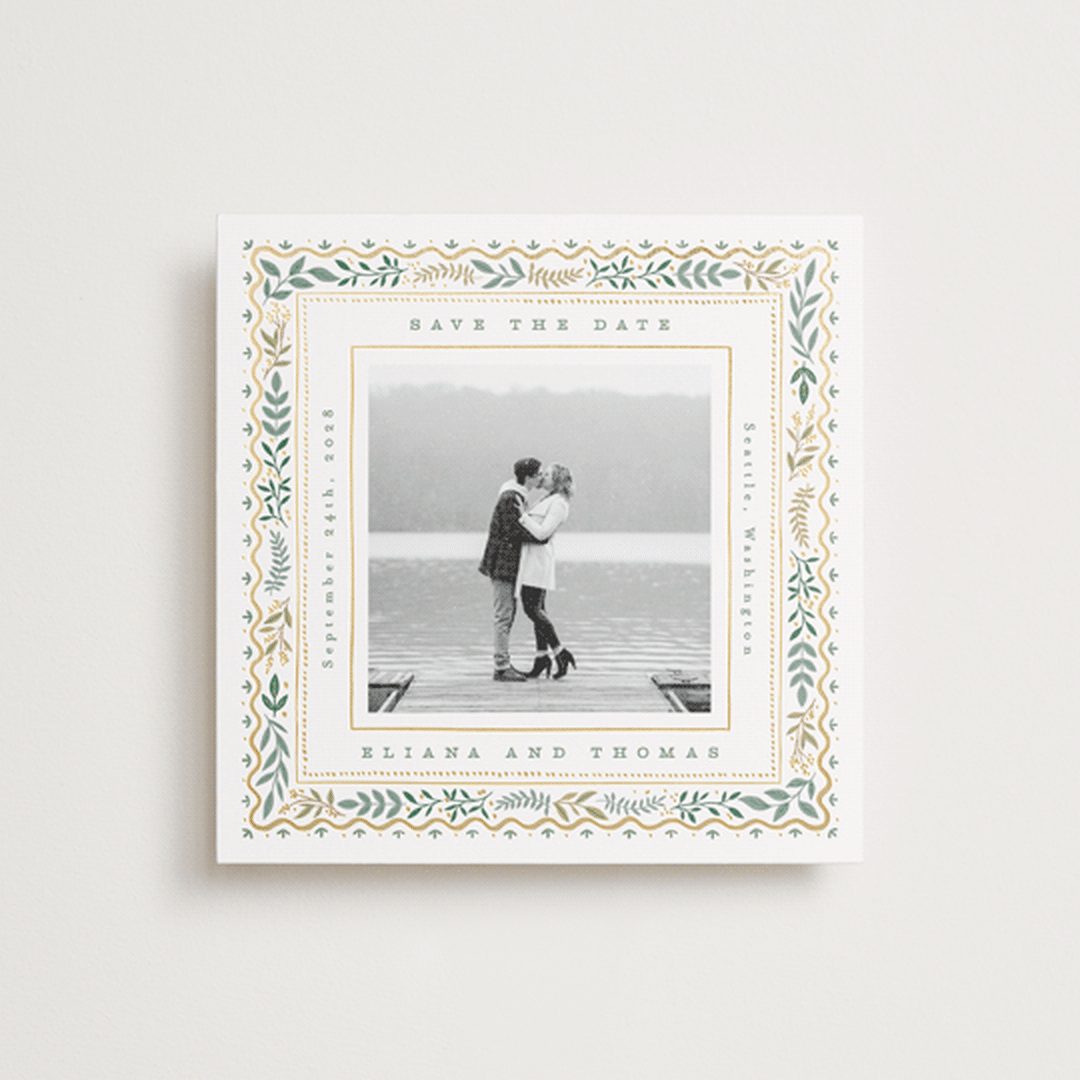 "Square Leafy Border" - Save the Dates in Snow by Alethea and Ruth - Front